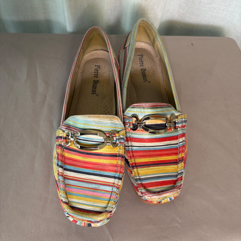 Pierre Dumas Striped Metallic Horsebit Loafers Multi Color Size 8.5